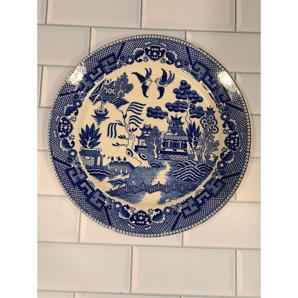 Vintage Blue Willow Japan Flow Blue Medium Plate / Saucer 9" EUC Replacement - Picture 4 of 14